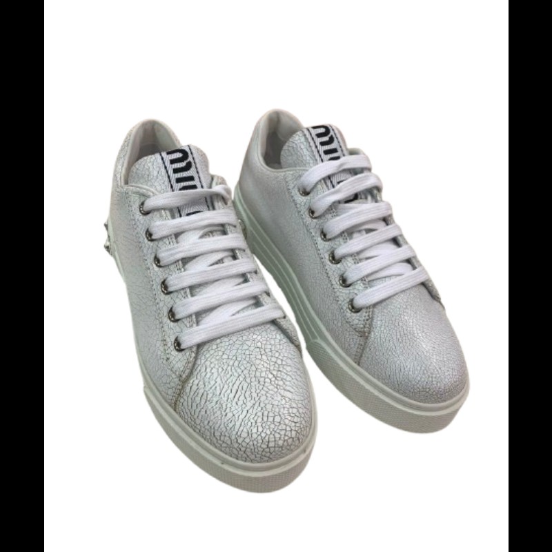 Miu Miu 裂紋款皮革運動鞋 休閒鞋 37碼-4