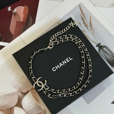 CHANEL 25P雙層皮穿鍊雙C項鍊 - 黑銀