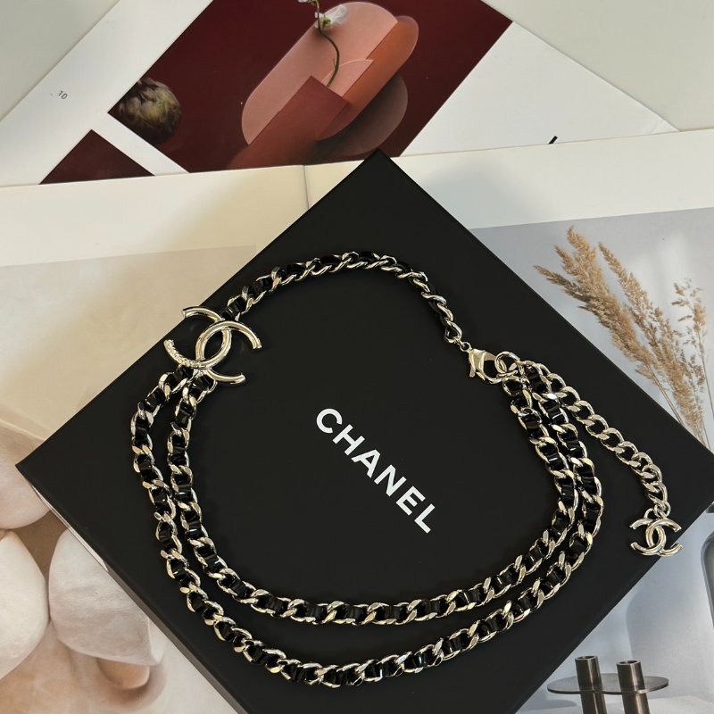 CHANEL 25P雙層皮穿鍊雙C項鍊 - 黑銀-5