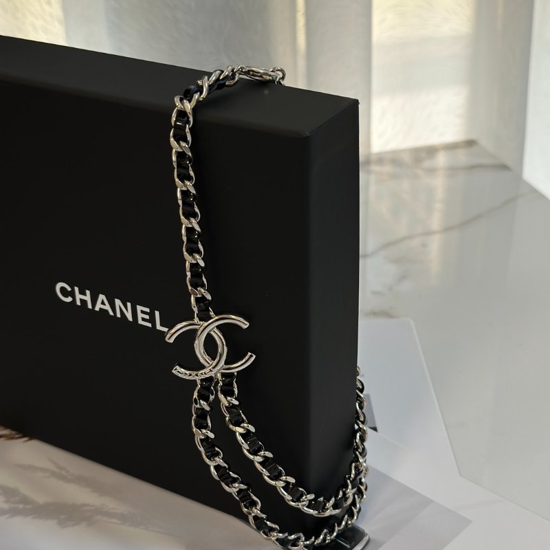 CHANEL 25P雙層皮穿鍊雙C項鍊 - 黑銀-6