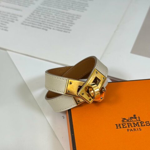 HERMES Mini kelly雙圈手環 - T1 奶昔白金 T