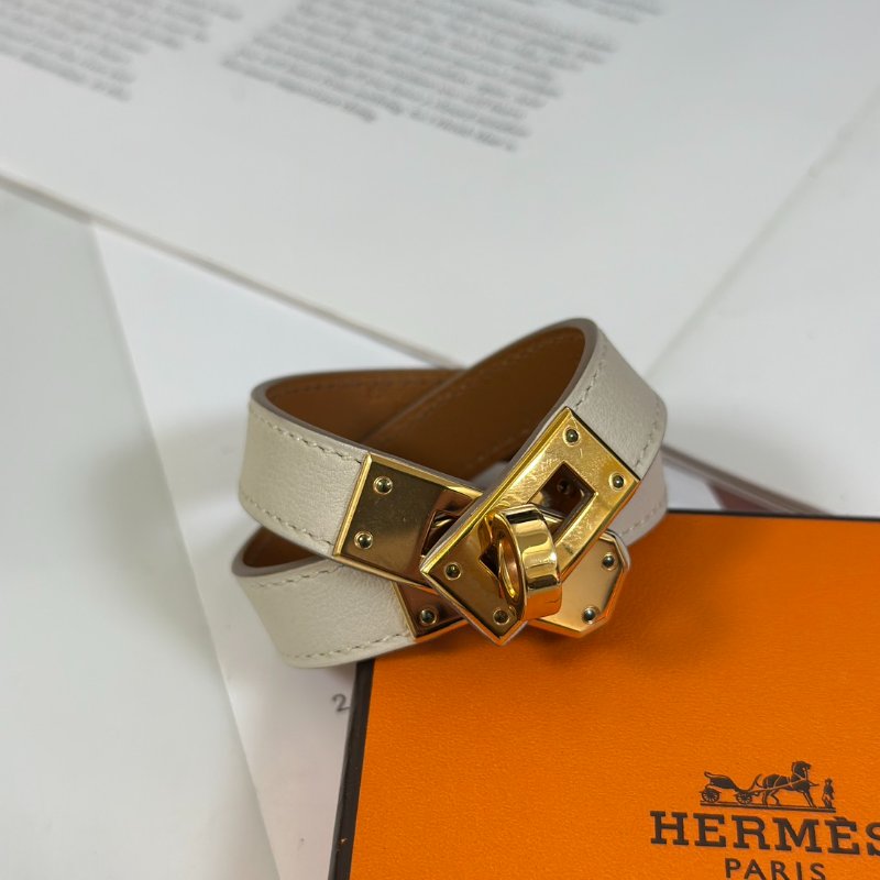HERMES Mini kelly雙圈手環 - T1 奶昔白金 T-2