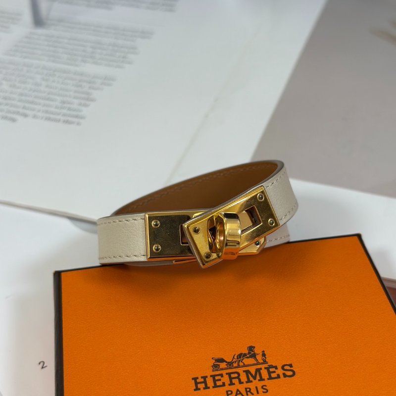 HERMES Mini kelly雙圈手環 - T1 奶昔白金 T-3