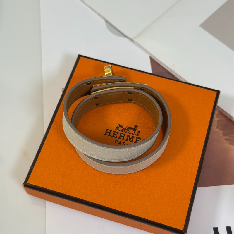 HERMES Mini kelly雙圈手環 - T1 奶昔白金 T-4