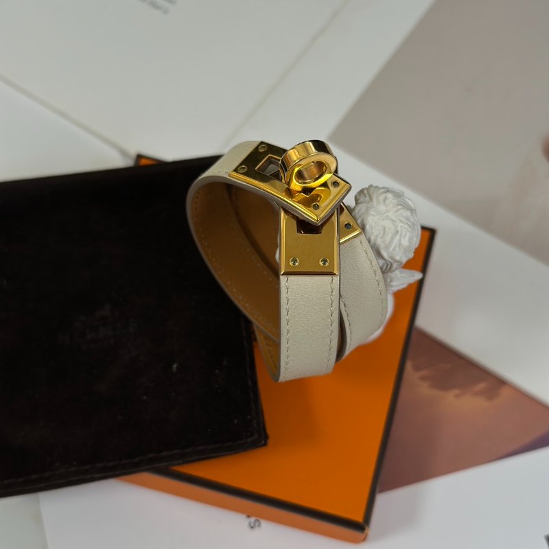 HERMES Mini kelly雙圈手環 - T1 奶昔白金 T-5