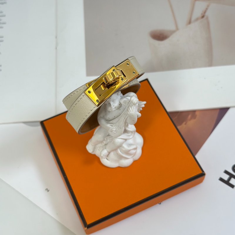 HERMES Mini kelly雙圈手環 - T1 奶昔白金 T-6