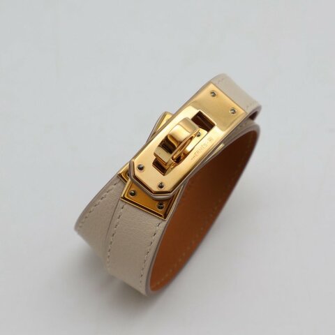 HERMES Mini kelly雙圈手環 - T1 奶昔白金 T
