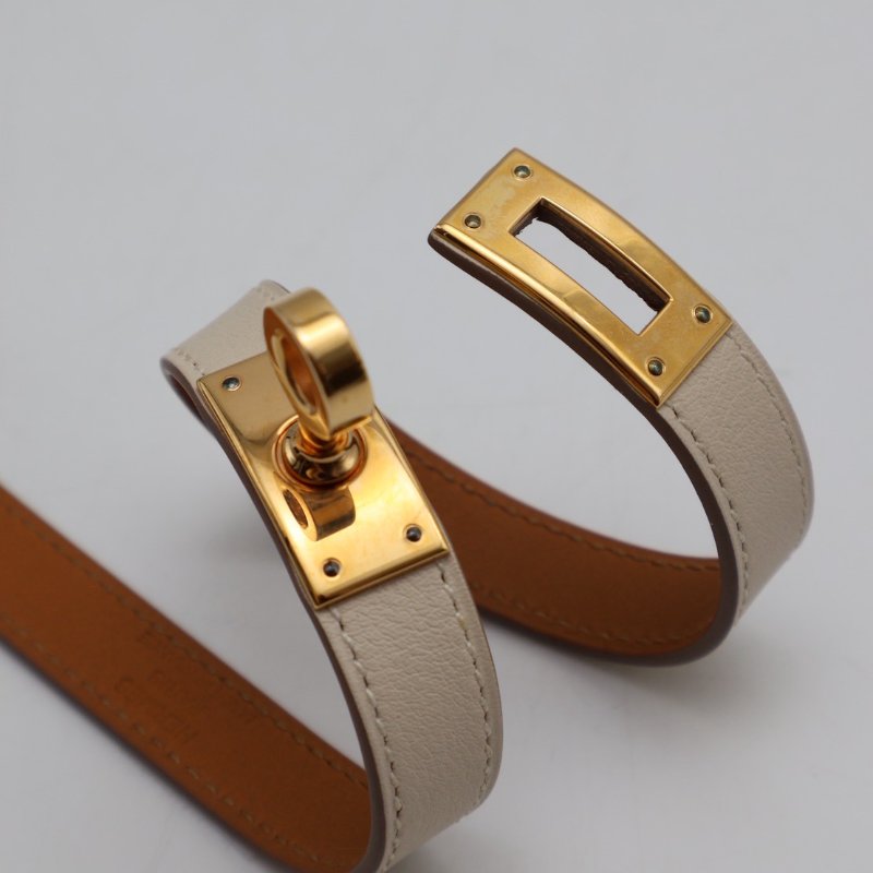 HERMES Mini kelly雙圈手環 - T1 奶昔白金 T-6