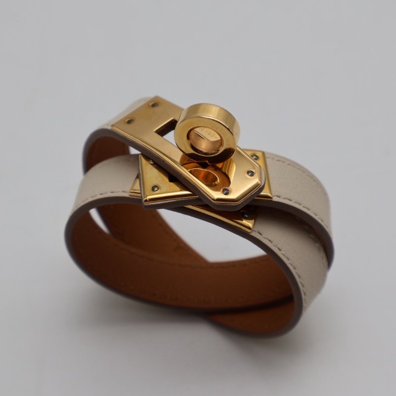 HERMES Mini kelly雙圈手環 - T1 奶昔白金 T-7