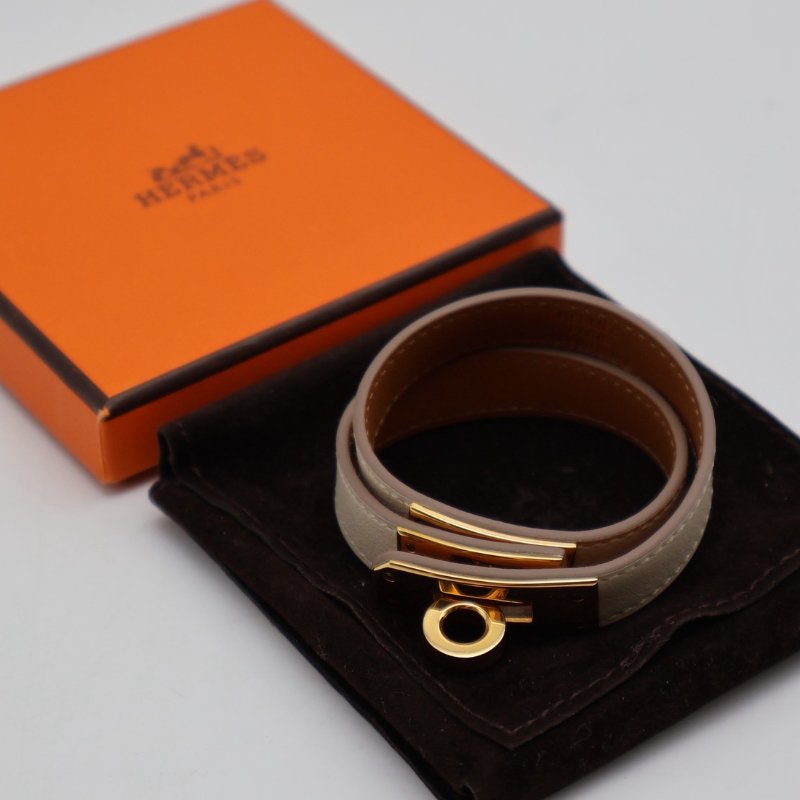 HERMES Mini kelly雙圈手環 - T1 奶昔白金 T-8