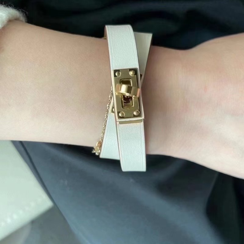 HERMES Mini kelly雙圈手環 - T1 奶昔白金 T-9