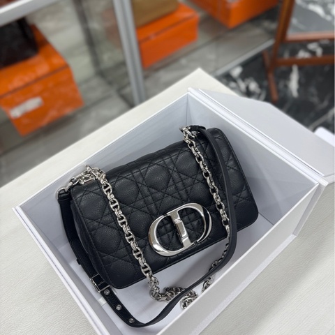 【99新】 Dior 黑銀荔面牛皮小號Caro small 單肩斜挎包