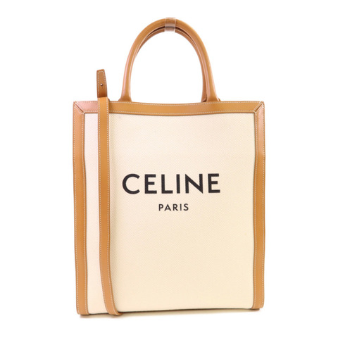 CELINE 帆布/牛皮皮革Vertical Cabas Small金扣手挽肩背兩用袋
