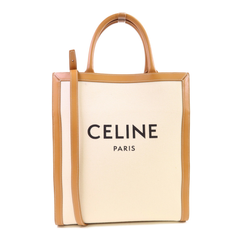 CELINE 帆布/牛皮皮革Vertical Cabas Small金扣手挽肩背兩用袋-0