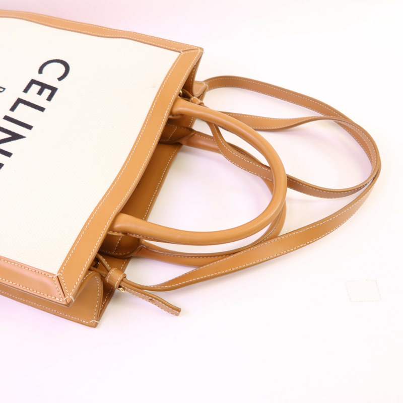 CELINE 帆布/牛皮皮革Vertical Cabas Small金扣手挽肩背兩用袋-4