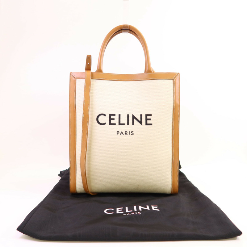 CELINE 帆布/牛皮皮革Vertical Cabas Small金扣手挽肩背兩用袋-13