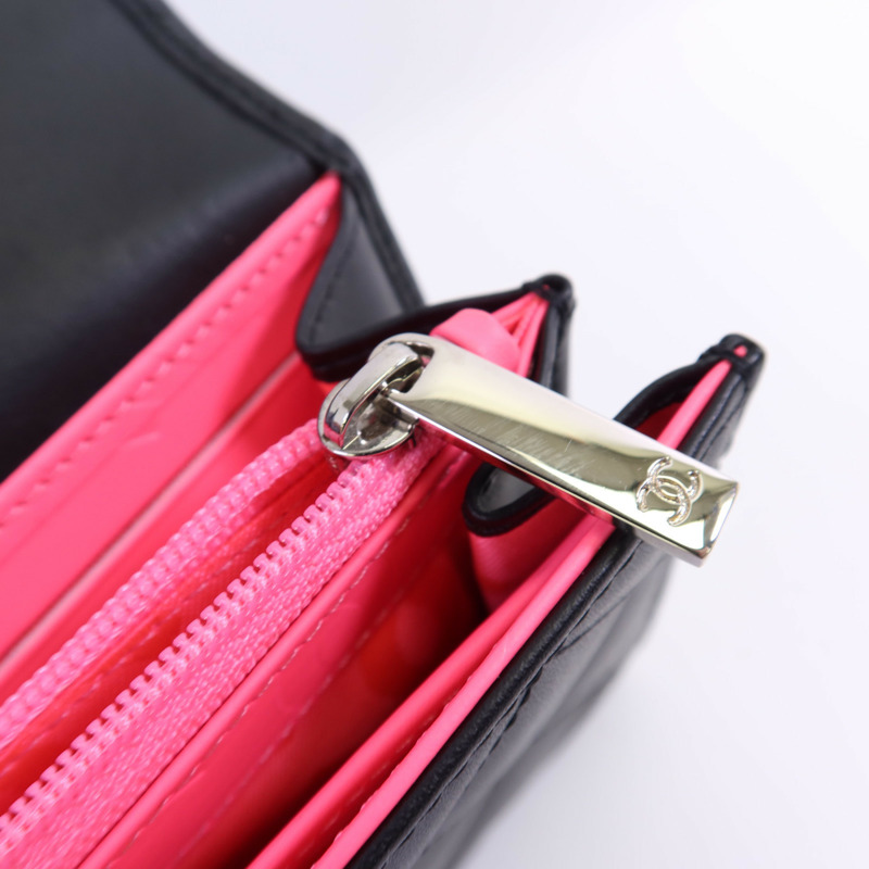 CHANEL 牛皮皮革Cambon Long Wallet銀扣長錢包-12