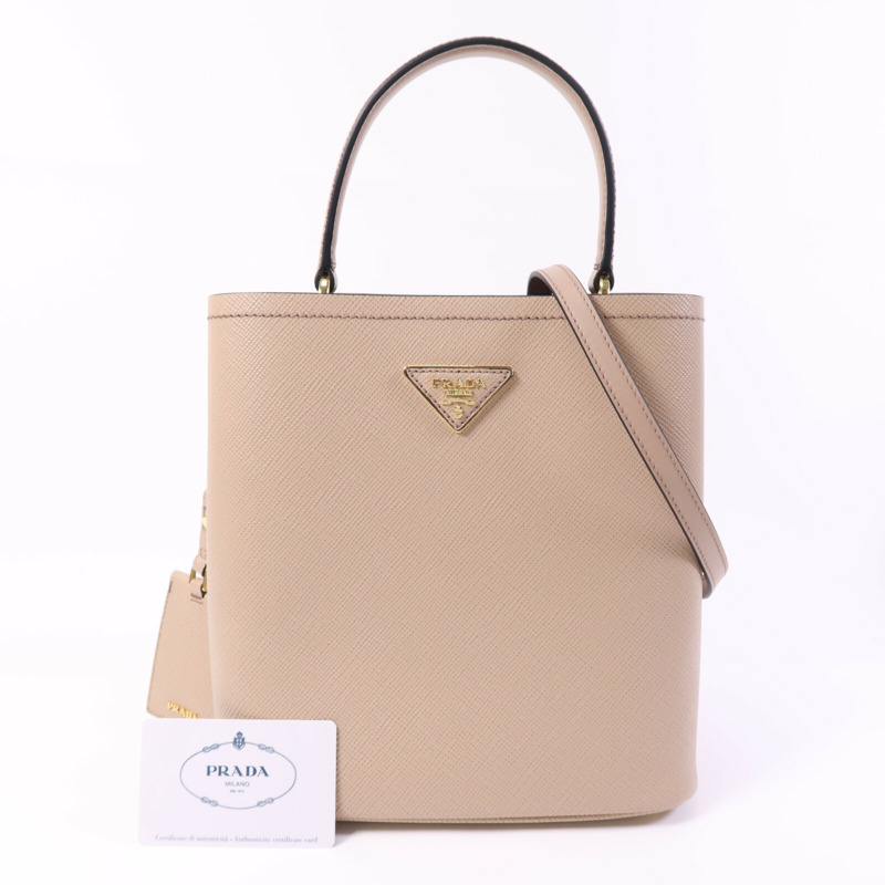 PRADA Saffiano皮革Panier金扣手挽肩背兩用袋-9
