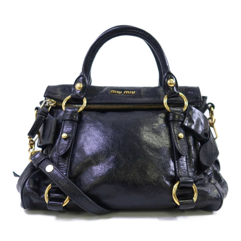 Miu Miu 牛皮皮革Vittelo Lux Mini Bow金扣手挽肩背兩用袋-0