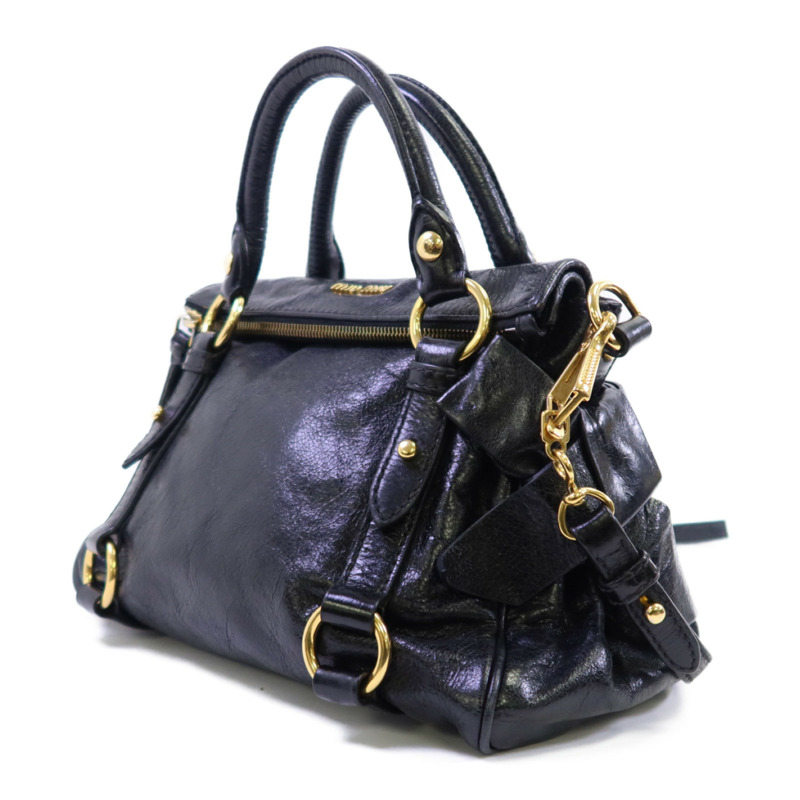 Miu Miu 牛皮皮革Vittelo Lux Mini Bow金扣手挽肩背兩用袋-2