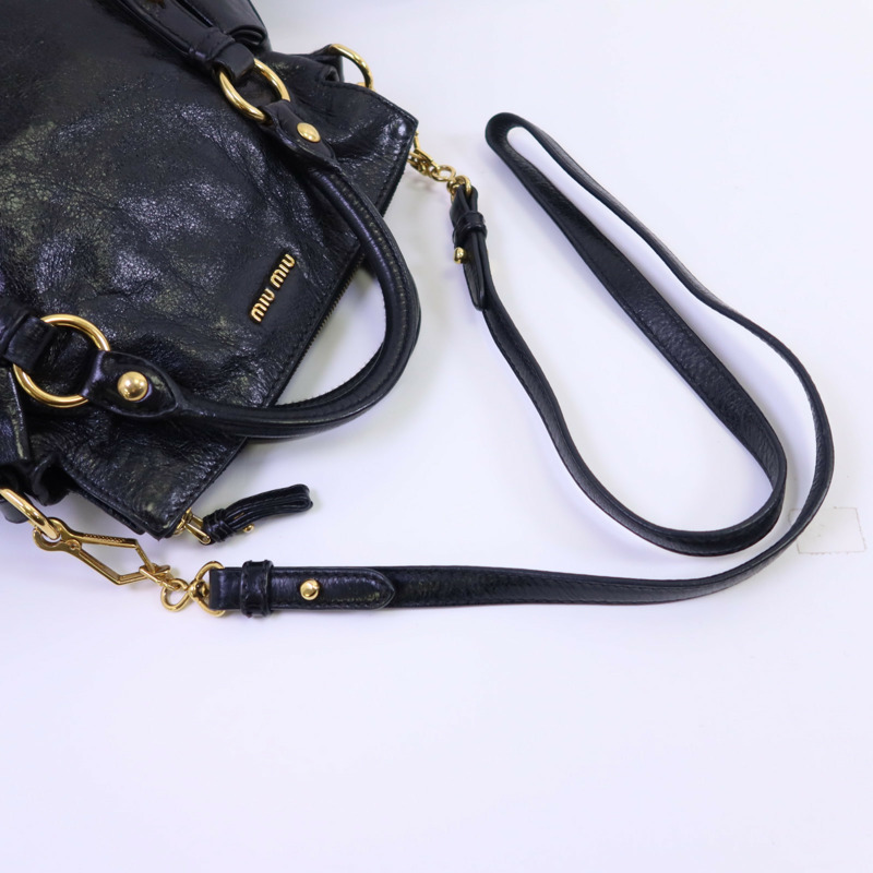 Miu Miu 牛皮皮革Vittelo Lux Mini Bow金扣手挽肩背兩用袋-8