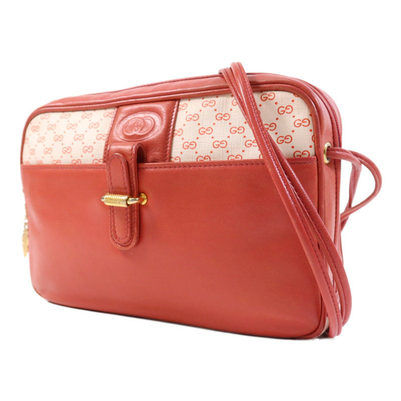 GUCCI 牛皮皮革/塗層帆布Vintage Shoulder Bag金扣肩背袋-2