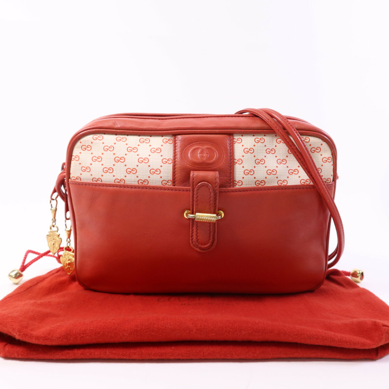 GUCCI 牛皮皮革/塗層帆布Vintage Shoulder Bag金扣肩背袋-10