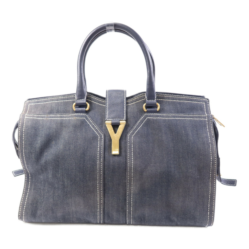 YVES SAINT LAURENT 牛仔布Cabas Chyc Handbag金扣手挽袋-0