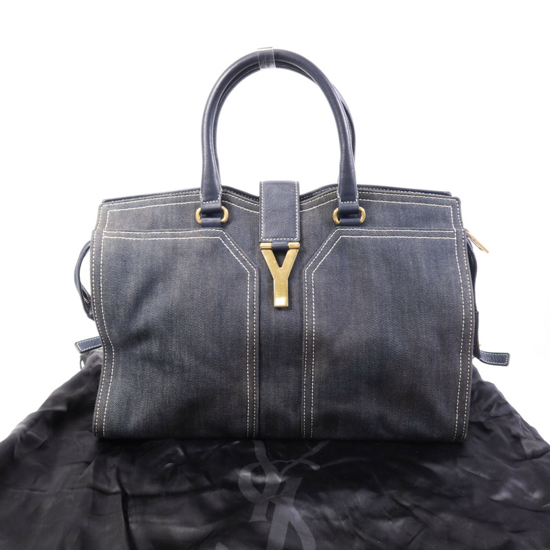 YVES SAINT LAURENT 牛仔布Cabas Chyc Handbag金扣手挽袋-9