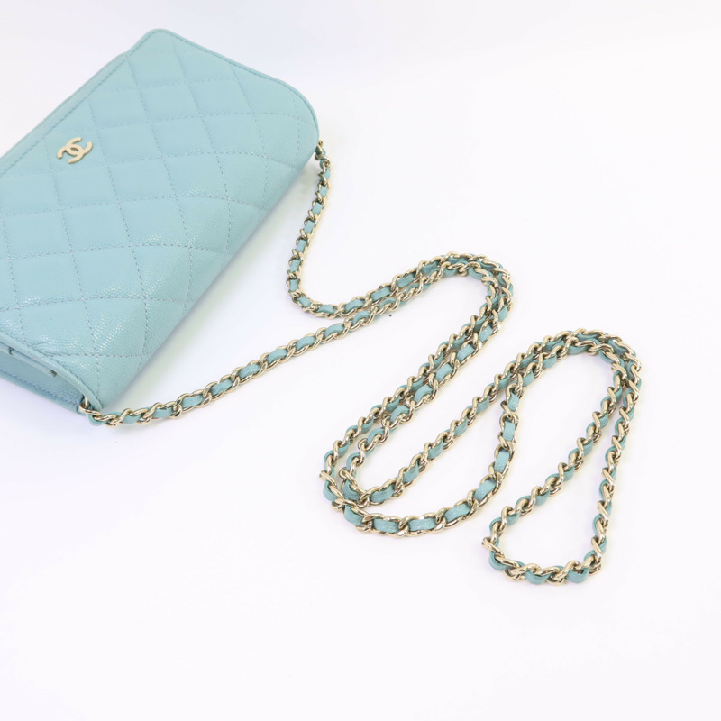 CHANEL 牛皮皮革WOC Wallet On Chain金扣鏈帶肩背袋-4