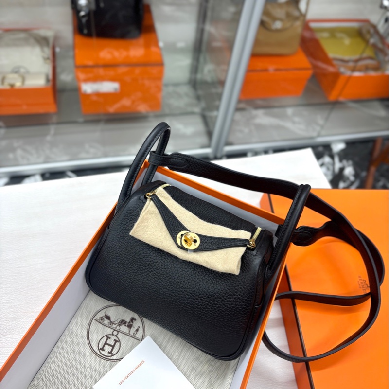 【99新】 Hermes 黑金mini lindyB刻 tc  迷你手提單肩斜挎包-0
