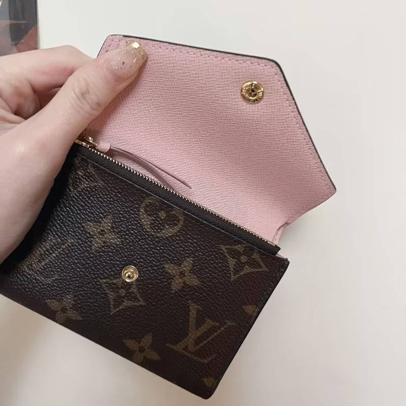 Louis Vuitton 老花粉色短夾-1