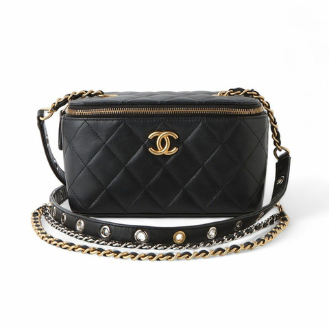 CHANEL AP2550 羊皮金 CC 鏈條肩帶化妝斜背包
