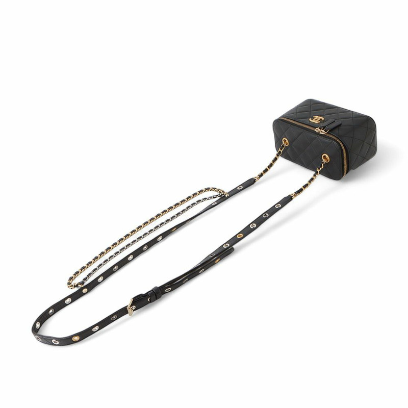 【包稅】CHANEL AP2550 羊皮金 CC 鏈條肩帶化妝斜背包-3