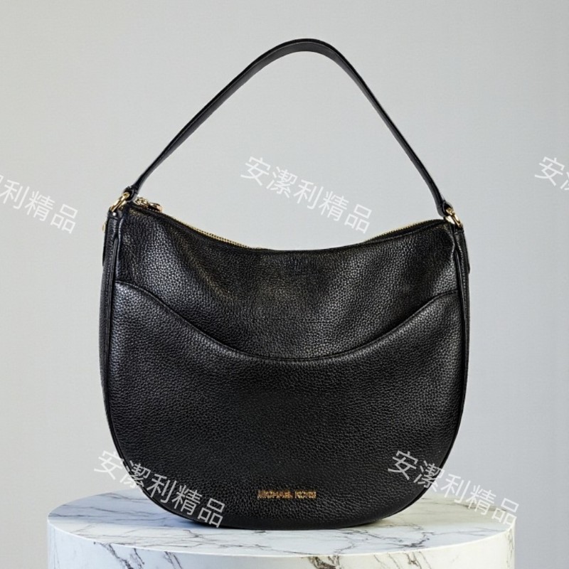 莉亞精品♡MK 荔枝牛皮半月包 近新閒置-0