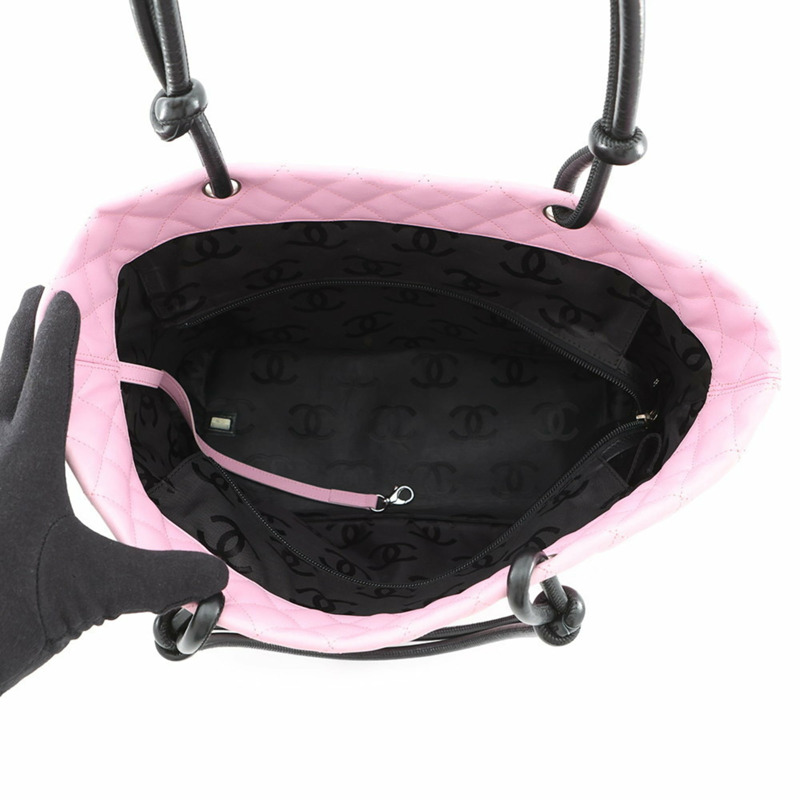 香奈兒 Cambon 系列大手提包,Matelasse Coco Mark 皮革,A25169,粉紅色和黑色-4