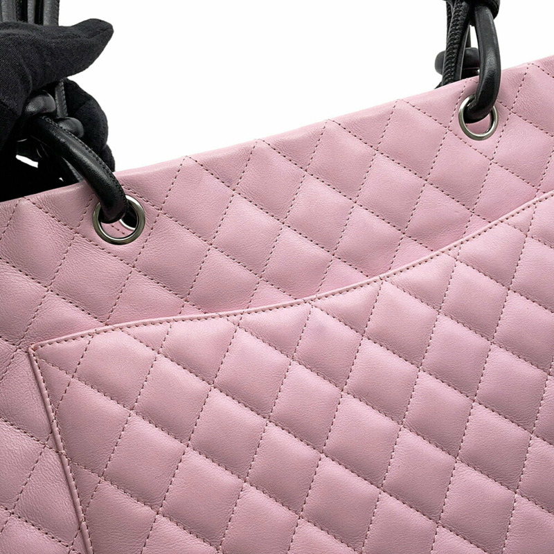 香奈兒 Cambon 系列大手提包,Matelasse Coco Mark 皮革,A25169,粉紅色和黑色-7