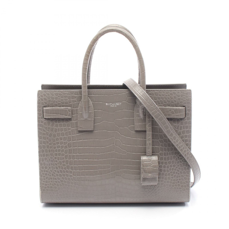 SAINT LAURENT PARIS Sac De Jour Baby 單肩手提包 421863 皮革 灰色 二手-0