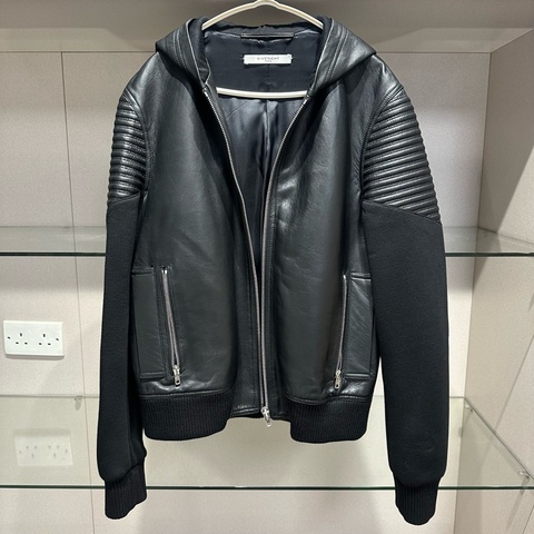 Givenchy纪梵希太空棉拼皮连帽皮衣