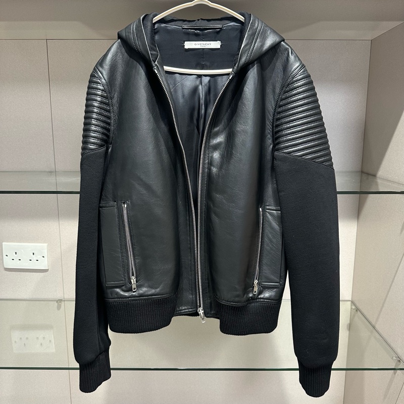 Givenchy纪梵希太空棉拼皮连帽皮衣-0