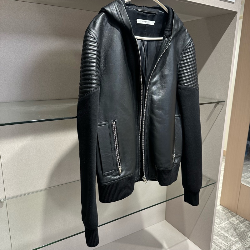 Givenchy纪梵希太空棉拼皮连帽皮衣-1