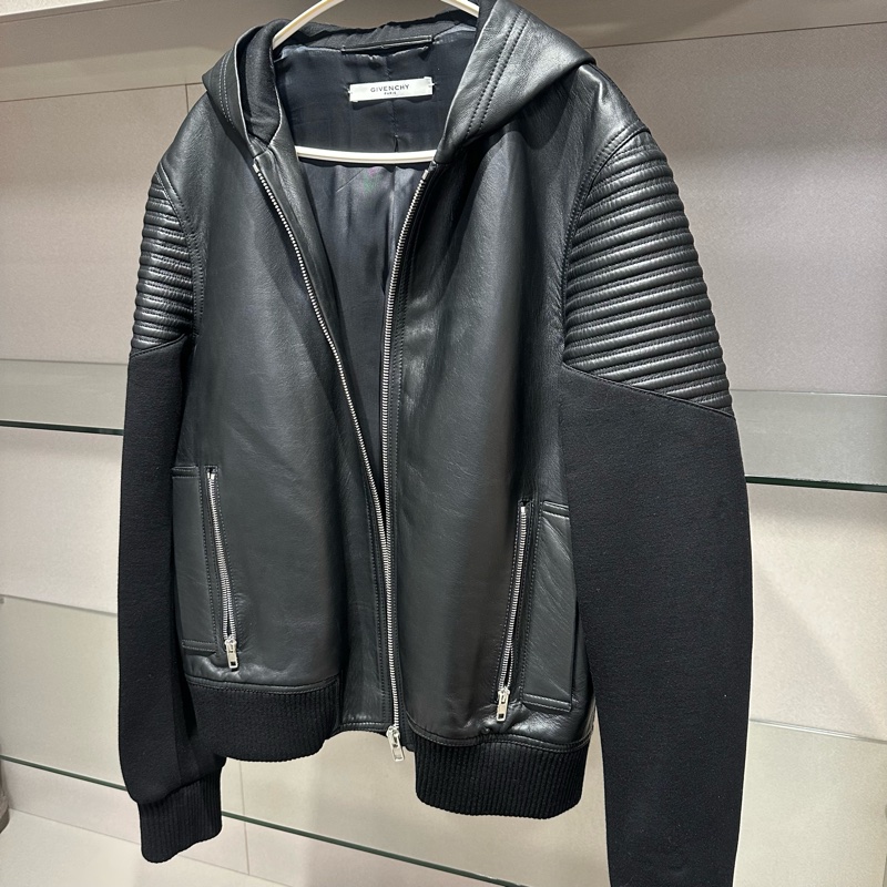 Givenchy纪梵希太空棉拼皮连帽皮衣-2