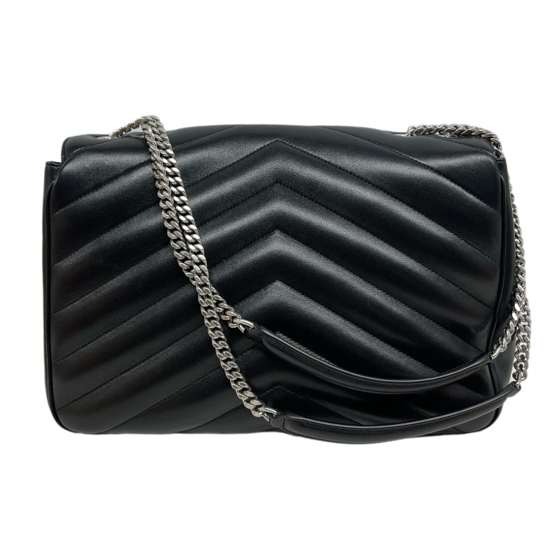 ［N386］YSL 聖羅蘭 Loulou V 形絎縫 黑色 女款 單肩包 斜挎包 銀扣-1