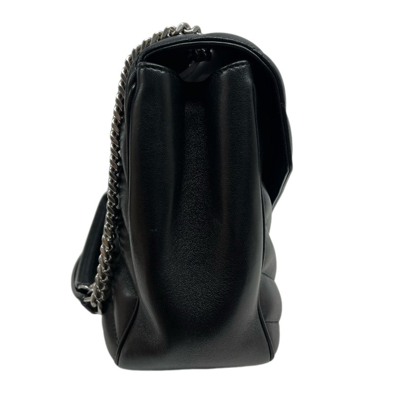 ［N386］YSL 聖羅蘭 Loulou V 形絎縫 黑色 女款 單肩包 斜挎包 銀扣-3