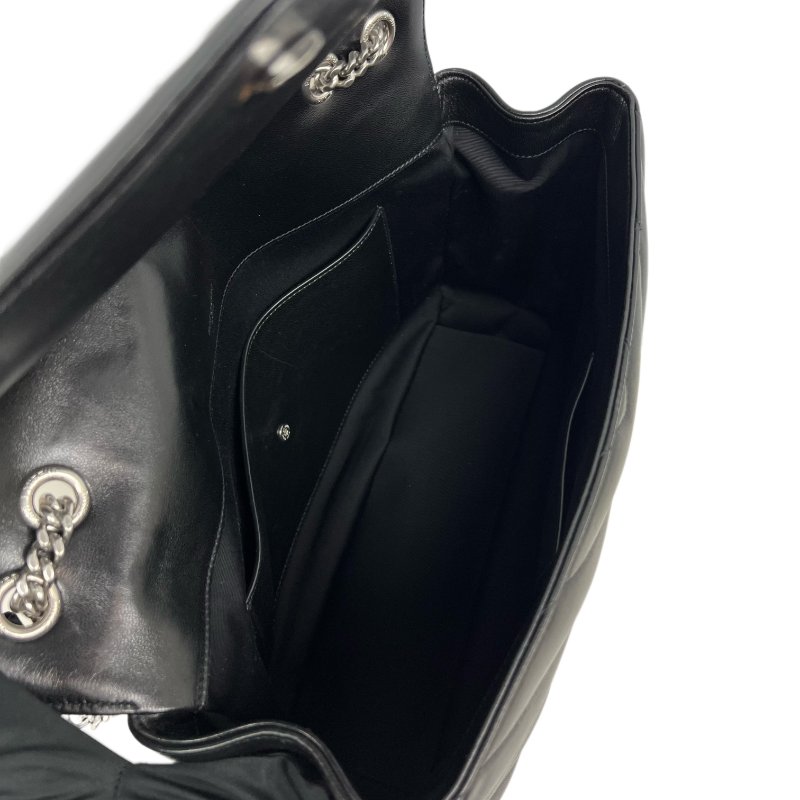 ［N386］YSL 聖羅蘭 Loulou V 形絎縫 黑色 女款 單肩包 斜挎包 銀扣-11