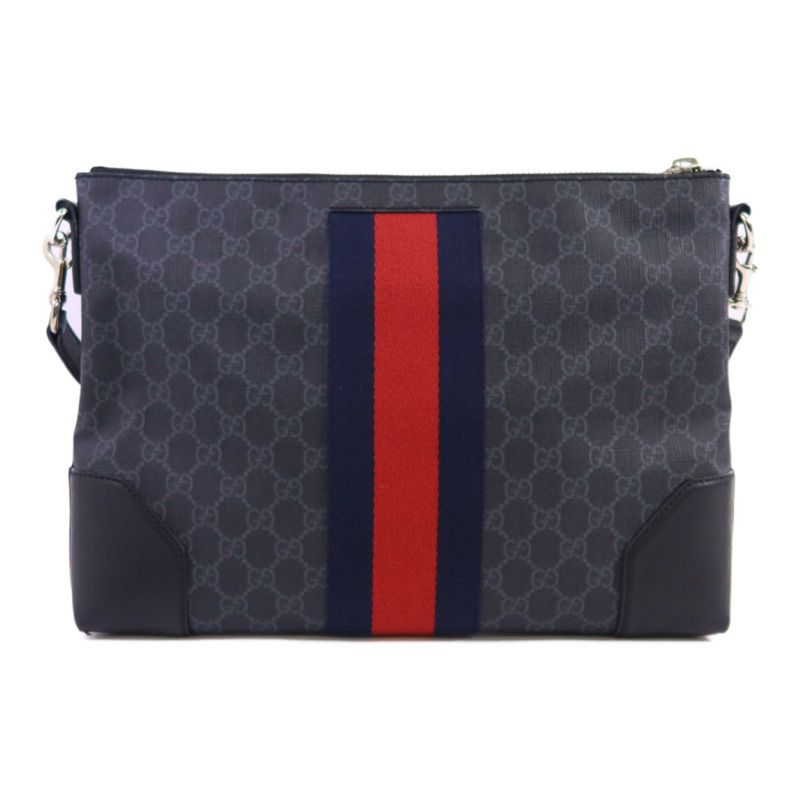 GUCCI 塗層帆布GG Supreme銀扣肩背袋-1