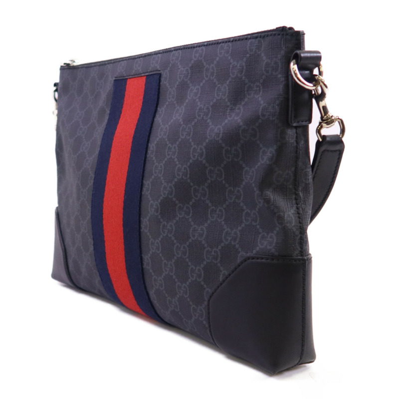 GUCCI 塗層帆布GG Supreme銀扣肩背袋-2
