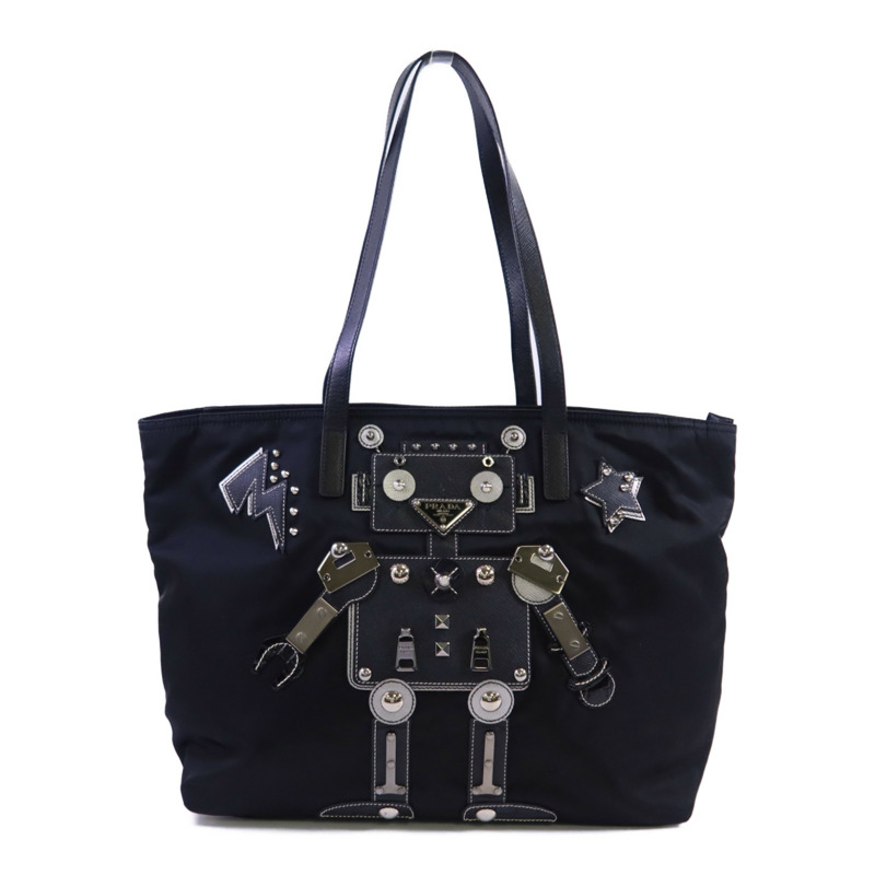 PRADA 尼龍Tote Bag銀扣肩背袋-0