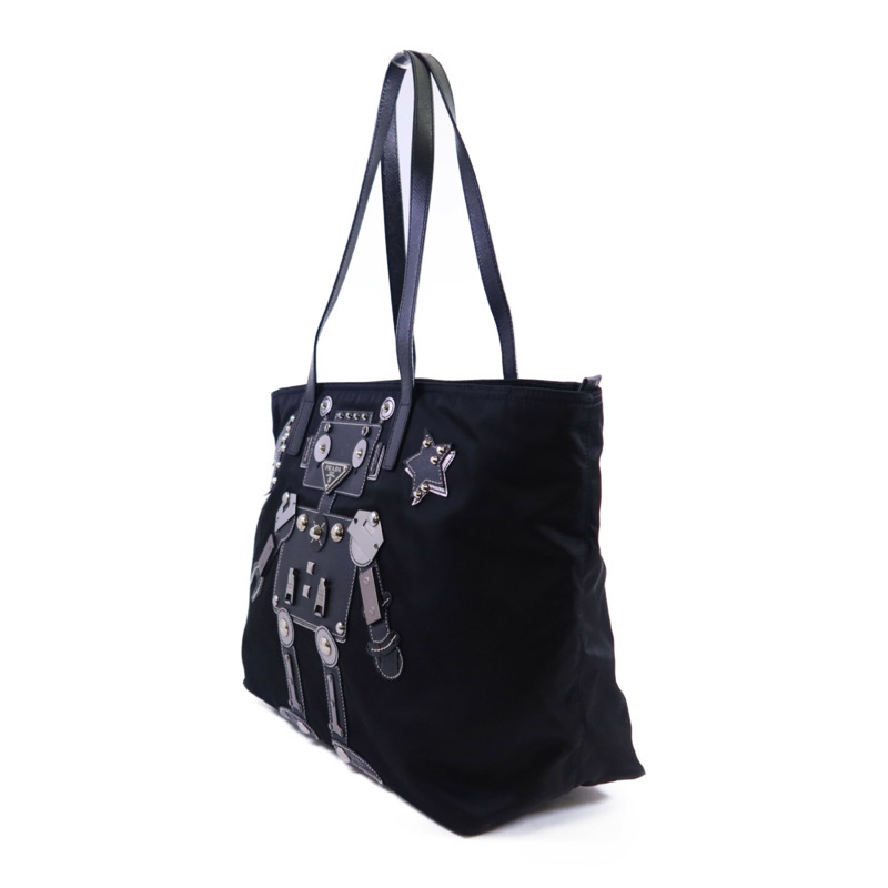 PRADA 尼龍Tote Bag銀扣肩背袋-2
