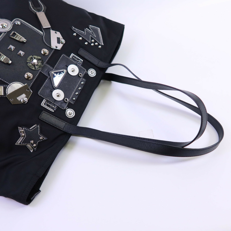 PRADA 尼龍Tote Bag銀扣肩背袋-4